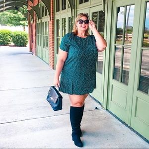 Green polka dot dress with ruffle hem